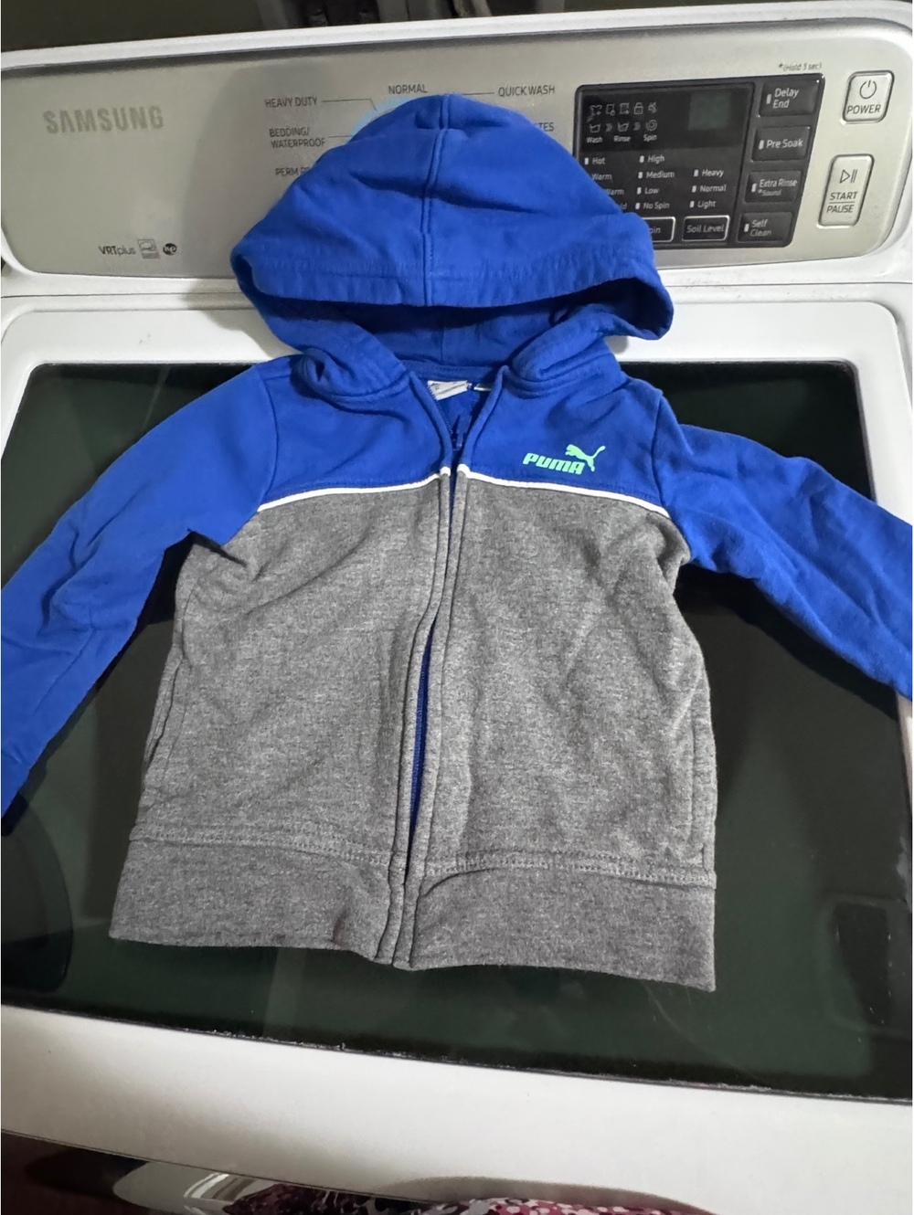 PUMA Toddler Boys 3T Blue Gray Full Zip Hoodie Green Logo Colorblock